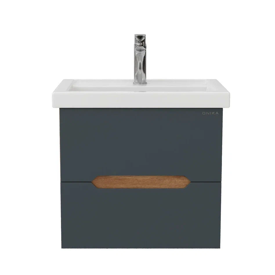 Onika Тумба под раковину Айленд 60 подвесная графит/дуб крафт золотой – фотография-2