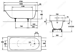 Kaldewei Стальная ванна "EUROWA 312" 170х70x39см. – фотография-3