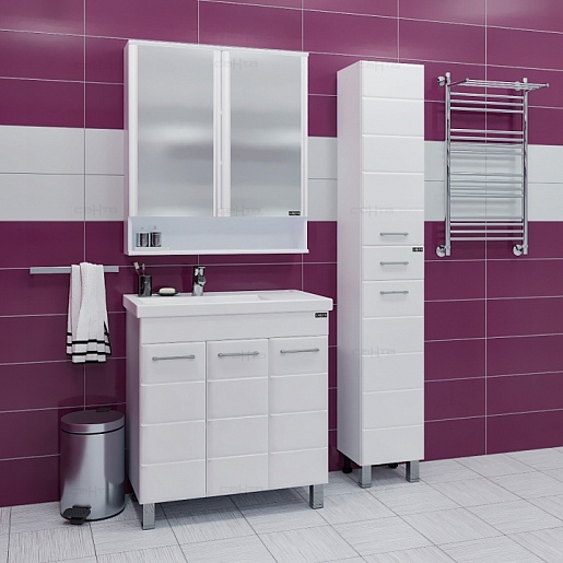 СанТа Тумба с раковиной Омега 80 напольная, дверки – картинка-5