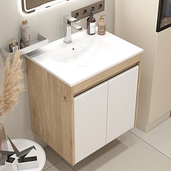 Teymi Тумба с раковиной Netta 60 Волна подвесная дуб/белый – фотография-4