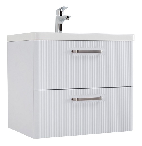 BelBagno Тумба с раковиной Due 60 подвесная Bianco Lucido ручки Матовый атласный никель – фото-1