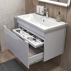 Vigo Тумба под раковину Grani 80 1 ящик подвесная белая – фотография-2