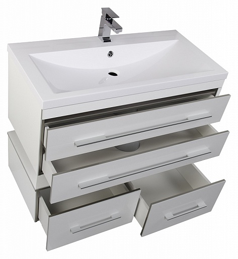 Aquanet Тумба с раковиной Верона 100 подвесная белая – картинка-7