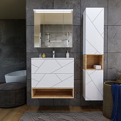 Бриклаер Тумба с раковиной Кристалл 80 с нишей белая/дуб бунратти – фотография-9