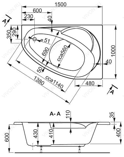 Vagnerplast Акриловая ванна Flora 150 L – фотография-4