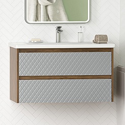 Brevita Тумба с раковиной Chester 90 подвесная серая/дуб чарльстон темно-коричневый – фотография-2