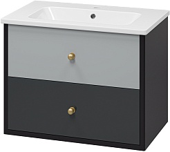 Brevita Тумба под раковину Кристиан 80 подвесная серая/черная – фотография-2