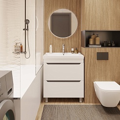 Mixline Тумба с раковиной Лайн 70 2 ящика белая – фотография-2