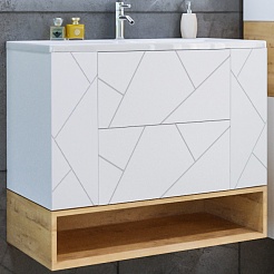 Бриклаер Тумба с раковиной Кристалл 90 с нишей белая/дуб бунратти – фотография-2