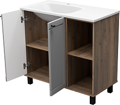 Brevita Тумба с раковиной Lumus 90 L с подсветкой серая/дуб галифакс олово – фотография-13