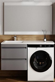 Style Line Тумба с раковиной под стиральную машину Леон 120 L подвесная Люкс Plus серая матовая – фотография-5