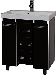 Misty Тумба для умывальника Джулия QVATRO конус 90, 3 ящика, черная – фотография-1