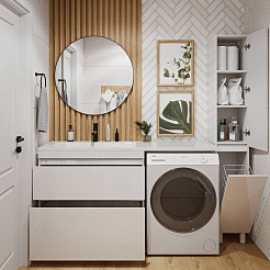 Vivon Тумба с раковиной под стиральную машину Donna 150L 2 ящика напольная белый глянец – фотография-15