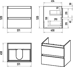 Misty Тумба с раковиной Грэй 60 подвесная серый металлик/дуб сонома – фотография-10