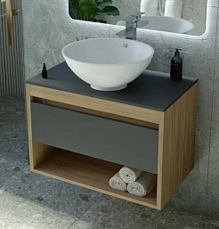 Teymi Тумба с раковиной Ritta 75 дуб эврика/графит матовый подвесная T60525 раковина T50103 – фотография-1