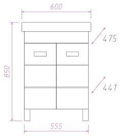 Onika Тумба с раковиной Балтика-Квадро Black 60 напольная белая – фотография-8