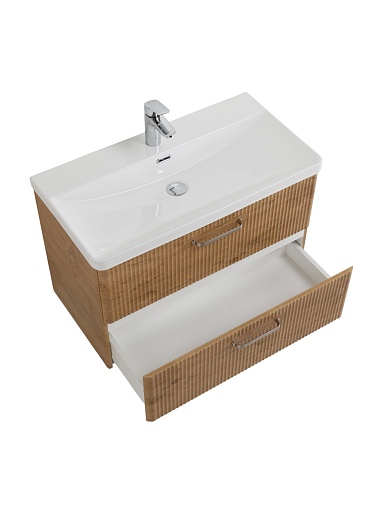 BelBagno Тумба с раковиной Due 80 подвесная Rovere Nature ручки Матовый атласный никель – картинка-9