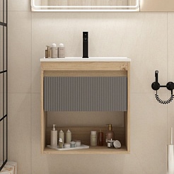 Teymi Тумба с раковиной Vitra 60 Волна подвесная дуб/графит – фотография-3