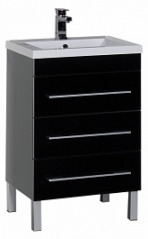 Aquanet Тумба под раковину Верона 58 напольная, ящики, черная – фотография-1