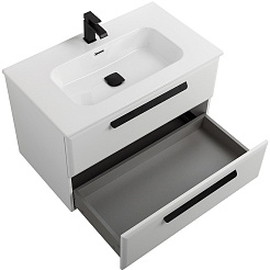 Cezares Тумба с раковиной Eco Cer-N 80 bianco lucido CZR-8095-80 ручки чёрные – фотография-2