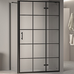 RGW Душевой уголок Passage PA-77B R (PA-07B R + Z-050-2B + держатель O-204B) 120x120 R профиль черный стекло прозрачное с рисунком – фотография-1