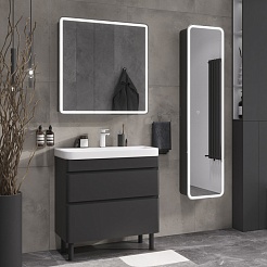 Equil Тумба с раковиной Eltoro 80 2 ящика напольная черный софт – фотография-6