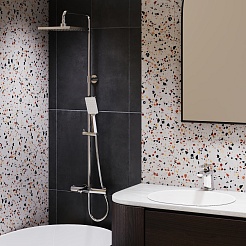 Paini Система душевая Nove 09CR687THQ250F3Q80 с термоcтатом, фиксированный излив, квадр лейки, хром – фотография-3