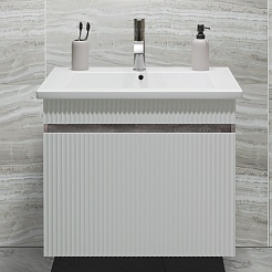 Runo Мебель для ванной Модена 65 подвесная белая/железный камень с зеркалом Руан 60 – фотография-3