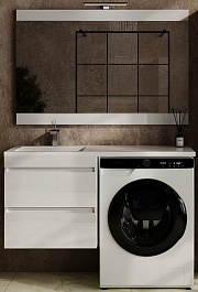 Style Line Тумба с раковиной под стиральную машину Леон 120 L подвесная Люкс Plus белая – фотография-4