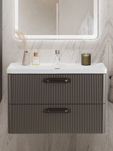 BelBagno Тумба с раковиной Due 80 подвесная Оружейная сталь ручки Матовый тёмный никель – картинка-15