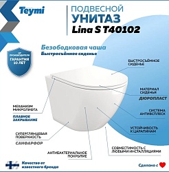 Teymi Унитаз подвесной Lina S T40102 с инсталляцией Aina 1220067 с кнопкой Aina T70020WM – фотография-4