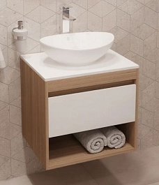 Teymi Тумба с раковиной Ritta 55 дуб эврика/белый матовый подвесная T60519 раковина T50503 – фотография-1