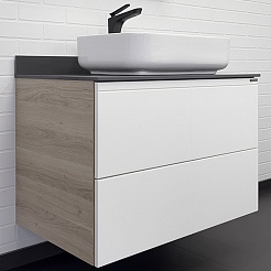 Comforty Тумба с раковиной Таллин 80 подвесная белая матовая/дуб натуральный – фотография-1