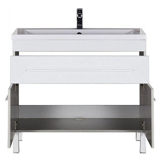 Aquanet Тумба с раковиной Верона 100 напольная, дверцы, белая – фотография-6