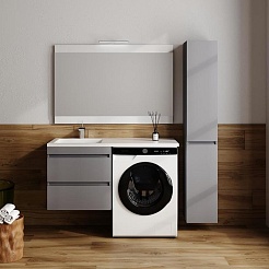Style Line Тумба с раковиной под стиральную машину Леон 120 L подвесная Люкс Plus серая матовая – фотография-6