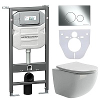 Ceramicanova Подвесной унитаз Forma Rimless с шумоизоляционной панелью CN1000 с системой инсталляции Envision кнопка Round хром