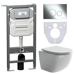 Ceramicanova Подвесной унитаз Forma Rimless с шумоизоляционной панелью CN1000 с системой инсталляции Envision кнопка Round хром – фотография-1