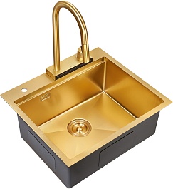 Milacio Мойка кухонная Denia 57 Steel со смесителем золото – фотография-2