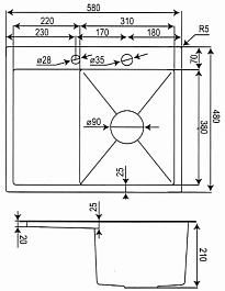 Hoffger Мойка для кухни 5848R Satin правая чаша – фотография-2