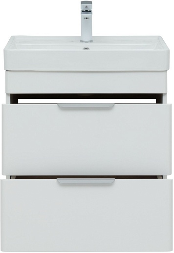 Aquanet Тумба с раковиной Ирис New 60 2 ящика подвесная белая глянцевая – фотография-8