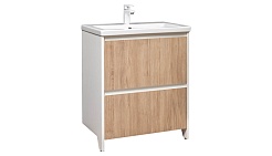 Velvex Тумба с раковиной напольная Klaufs 70 белая/дерево – фотография-8