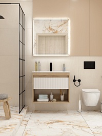 Teymi Тумба с раковиной Vitra 75 Волна подвесная дуб/белый – фотография-11