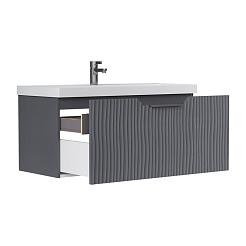 Equil Тумба с раковиной Mirage 100 1 ящик подвесная графит софт – фотография-2