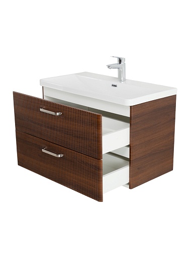 BelBagno Тумба с раковиной Due 80 подвесная Noce ручки Матовый атласный никель – картинка-5