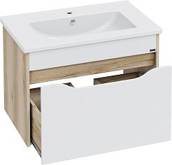 СанТа Тумба с раковиной Сатурн 75 подвесная белая/дуб австрийский – фотография-2