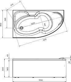 1Marka Акриловая ванна Diana 170x90 L – фотография-3