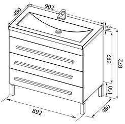 Aquanet Тумба с раковиной Верона 90 напольная, ящики, белая – фотография-7