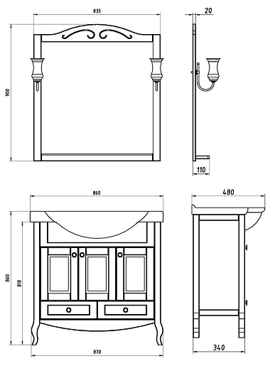 ASB-Woodline Зеркало для ванной Флоренция 85 бук тироль, массив ясеня – картинка-7