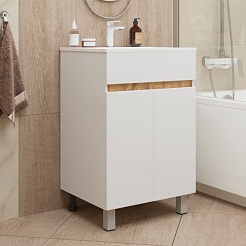 Mixline Тумба под раковину Брикс 50 2 створки белая/дуб вотан – фотография-3