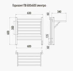 Terminus Полотенцесушитель электрический Горизонт П8 600x600 черный муар – фотография-5